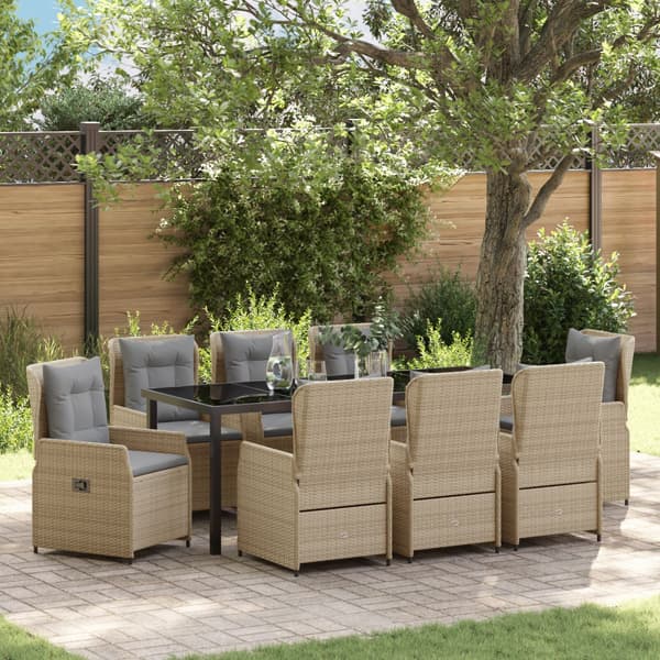 Trädgårdsmöbelset 9 pcs Beige och Ljusgrå konstrotting