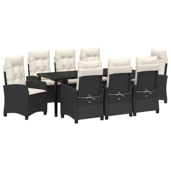 Trädgårdsmöbelset med kudde 9 pcs Svart konstrotting