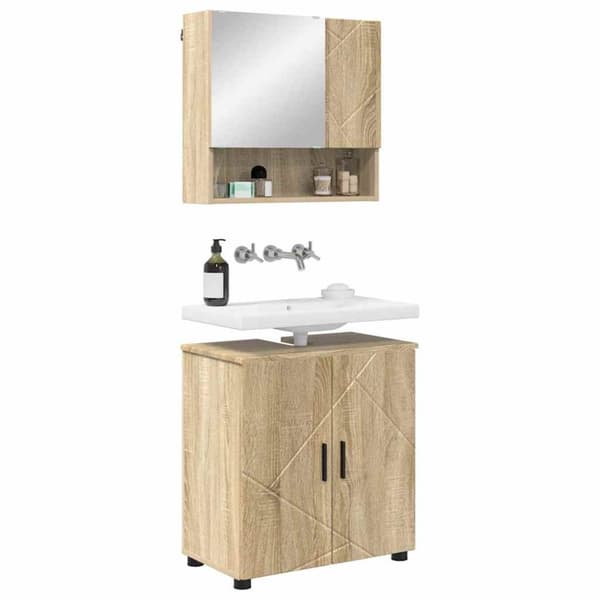 Badrumsmöbelset 2 pcs Sonoma-ek Konstruerat trä & Metall