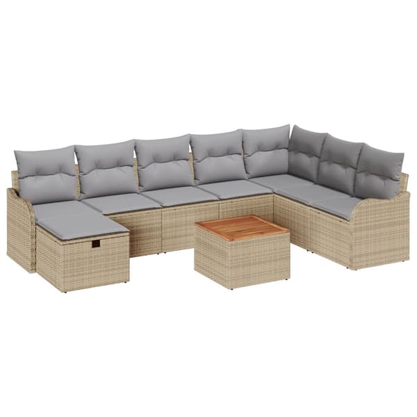 Trädgårdsoffset 9 st Beige Poly rattan