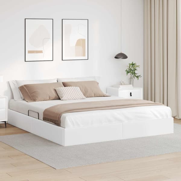 Ottoman Sängram med lagring Ren Vit 180 x 200 cm Konstläder