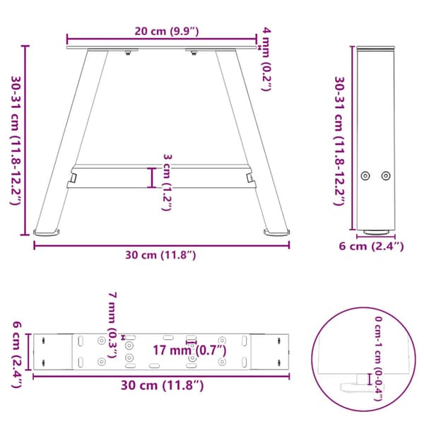 Soffbordsben A-formade 2 st svarta 30x(30-31) cm stål