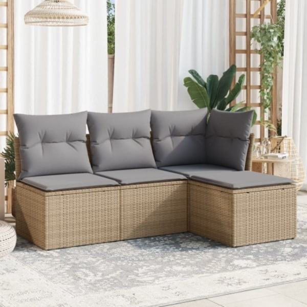 Soffgrupp för trädgård med dynor 4 delar beige konstrotting