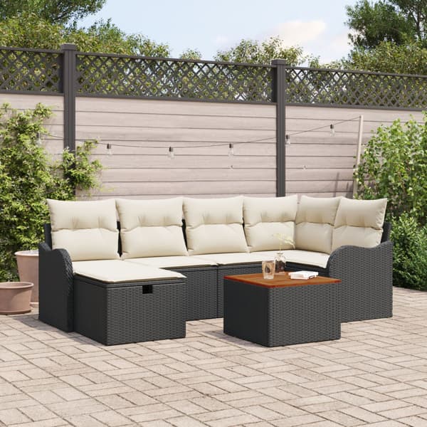Trädgårdsoffset 7 st Svart Poly rattan