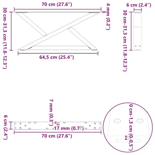 Soffbordsben 2 st antracit 70x(30-31,3) cm stål