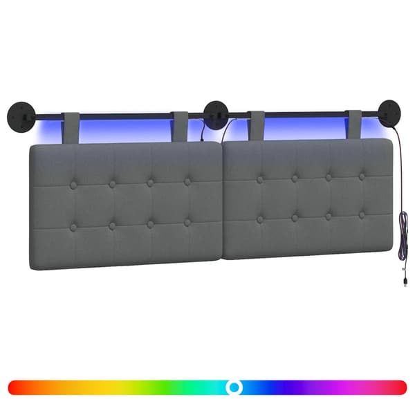 Hängande sänggavel Med LED-lampa Mörkgrå Tyg