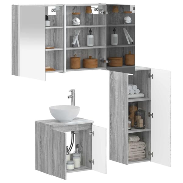 Badrumsmöbelset 4 pcs Grå Sonoma Konstruerat trä och glas
