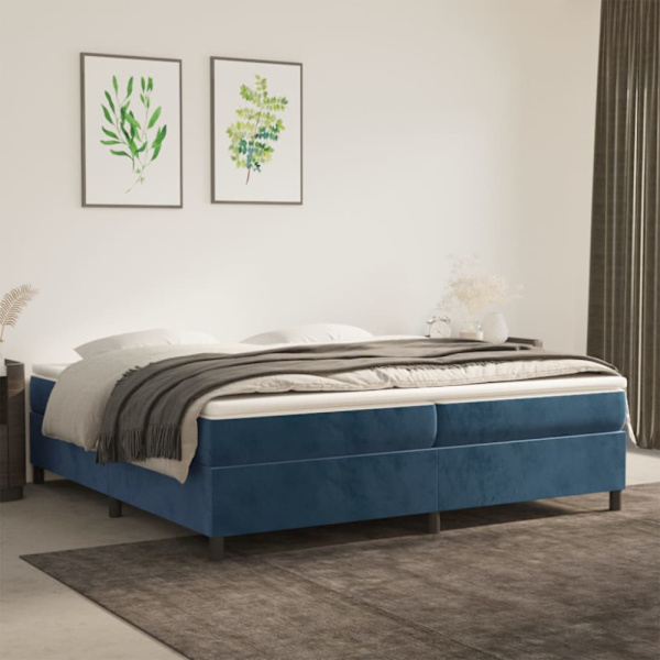 Boxspring-sängram mörkblå 200x200 cm sammet