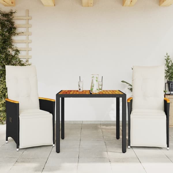 Caféset med dynor 3 delar konstrotting svart