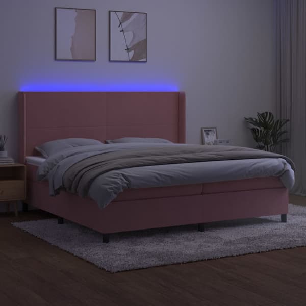 Ramsäng med madrass rosa & LED 200x200 cm sammet