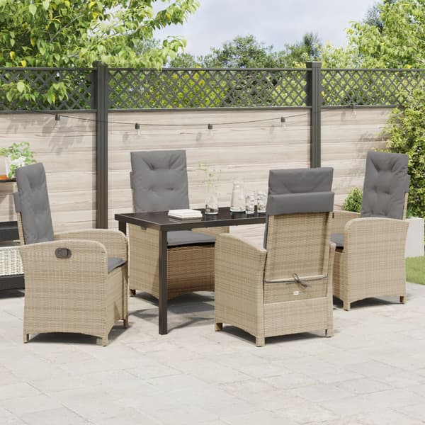 Trädgårdsmöbelset med kudde 5 pcs Beige konstrotting