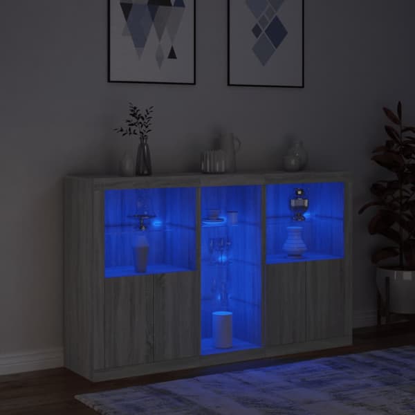 Skänk med LED-belysning grå sonoma 162x37x100 cm