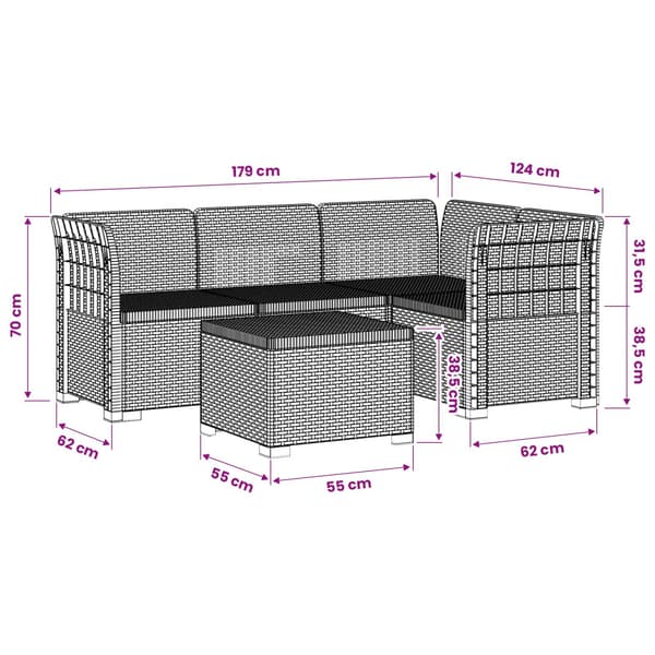 4-sits Trädgårdsoffa Rattan Look PP Antracit
