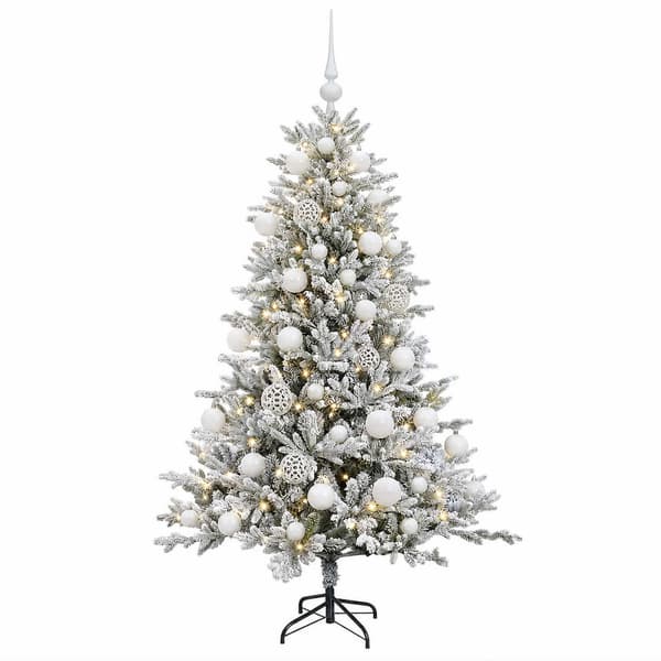 Konstgjord julgran med julkulor 150 cm 150 LED-lampor Varmvit