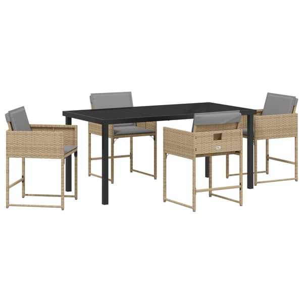 Trädgårdsmöbelset med kudde 5 pcs Beige konstrotting