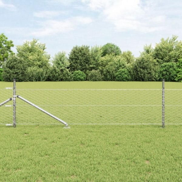 Hexagonstängsel 0,4x50 m Galvaniserat Stål, vidaXL Stängselstolpar med Spik 13 st Ø32 mm 60 cm Galvaniserat Stål