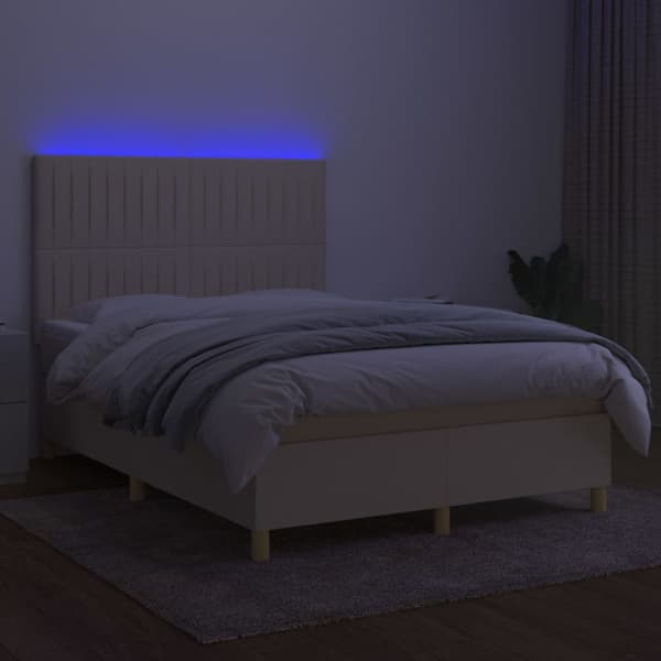 Ramsäng med madrass & LED gräddvit 140x200 cm tyg