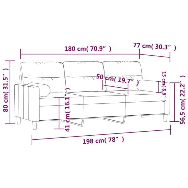 3-sitssoffa med prydnadskuddar brun 180 cm tyg