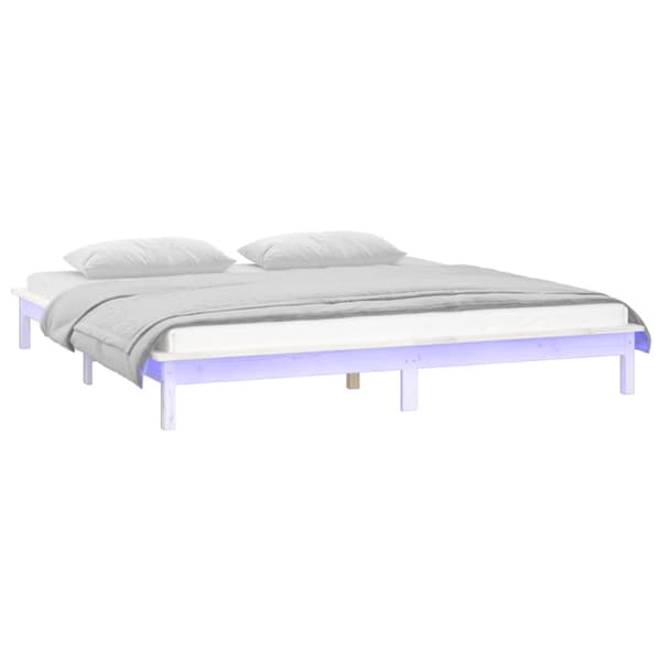 Sängram LED vit 140x190 cm massivt trä