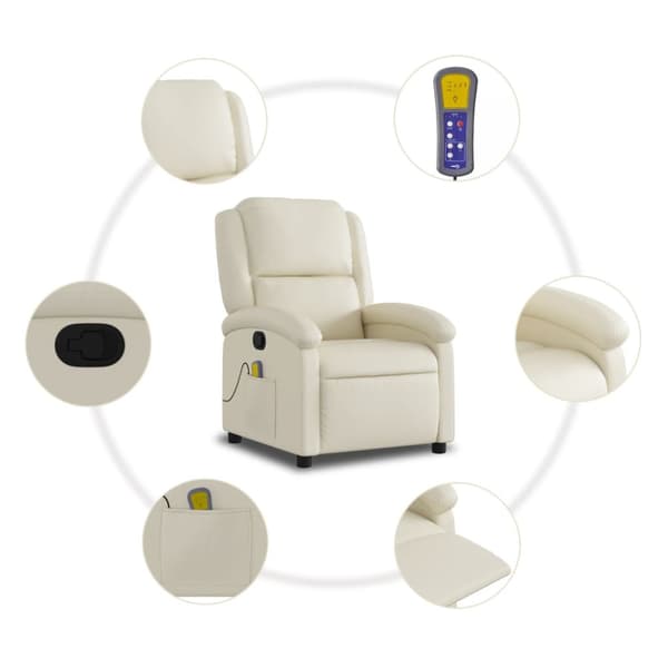 Massagefåtölj gräddvit konstläder