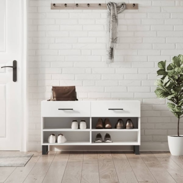 Skobänk vit 102x35x55 cm konstruerat trä