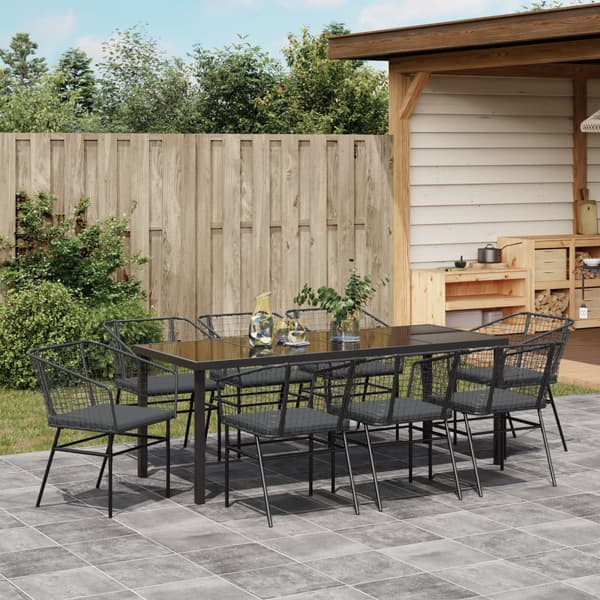 Trädgårdsmöbelset 9 pcs Svart konstrotting