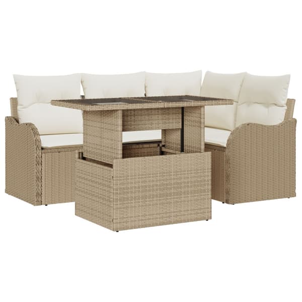Utomhusmatbord 5 st Beige Poly rattan