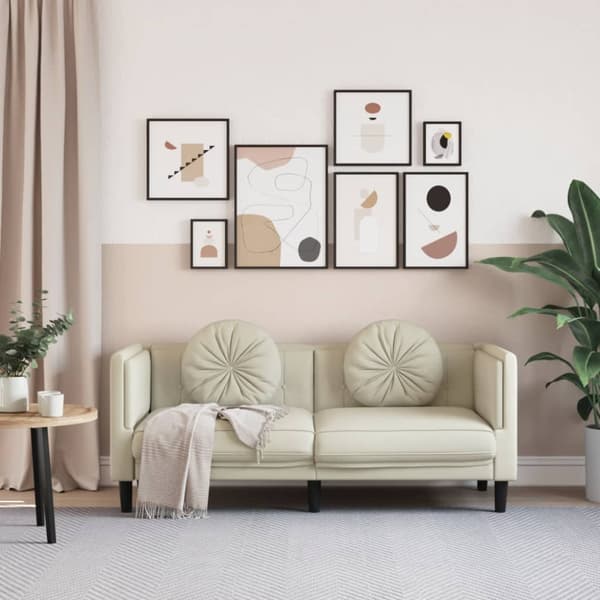 Soffa med kuddar 2-sits gräddvit sammet