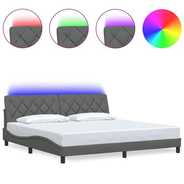 Bed Frame with LED without Mattress Dark Grey 200x200 cm Fabric