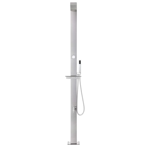 Trädgårdsdusch med grått golv 225 cm rostfritt stål