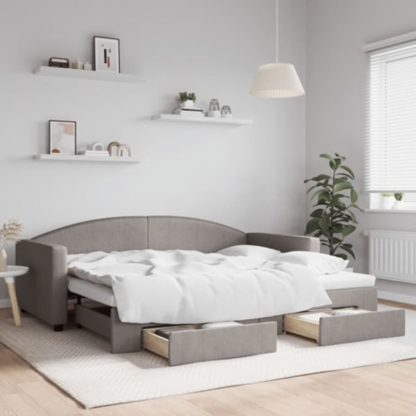 Dagbädd utdragbar med lådor taupe 90x200 cm tyg