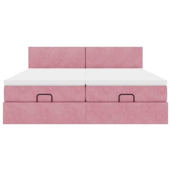 Ottoman sängram med madrasser rosa 200x200 cm sammet
