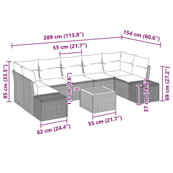 Trädgårdsoffset med kudde 8 pcs Beige konstrotting