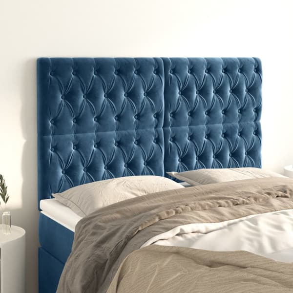 Sänggavel mörkblå 144x7x118/128 cm sammet