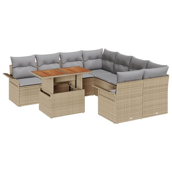 Trädgårdsoffset med lagring 9 pcs Beige Poly rattan