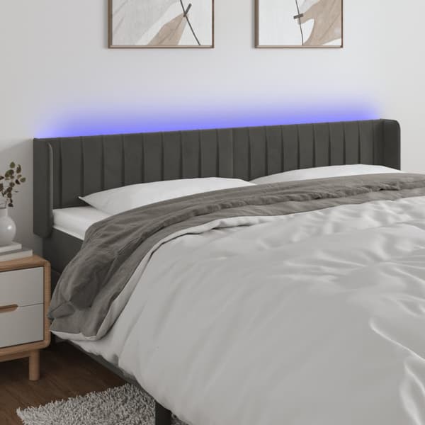 Sänggavel LED mörkgrå 203x16x78/88 cm sammet