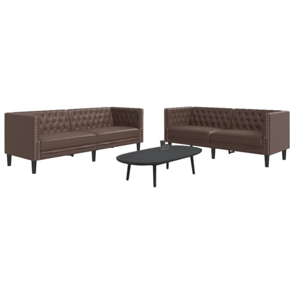 Soffgrupp chesterfield 2 delar brun konstläder