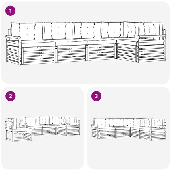 Utomhussoffset med kudde 5 pcs Naturlig och Ljus Grå