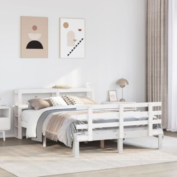 Sängram med huvudgavel utan madrass vit 140x190 cm