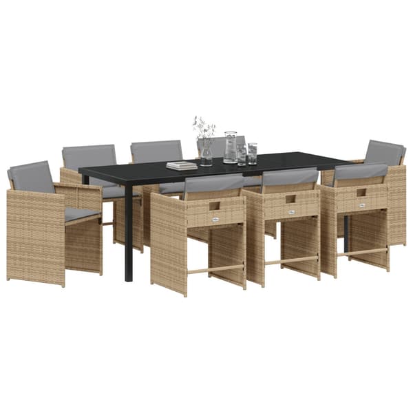 Trädgårdsmöbelset 9 pcs Beige konstrotting