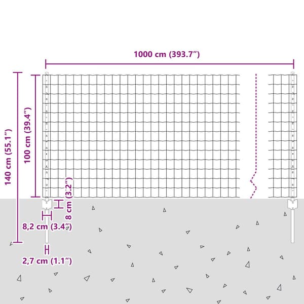 Stängsel med stolpe Silver 1 x 10 m Stål