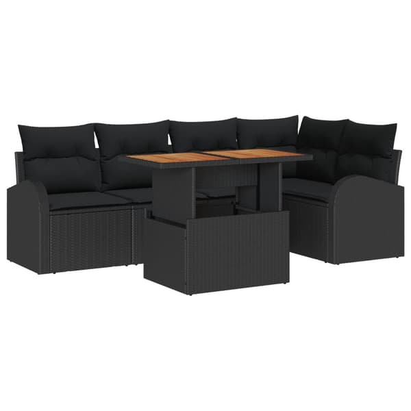 Trädgårdsoffset med lagring 6 pcs Svart Poly rattan
