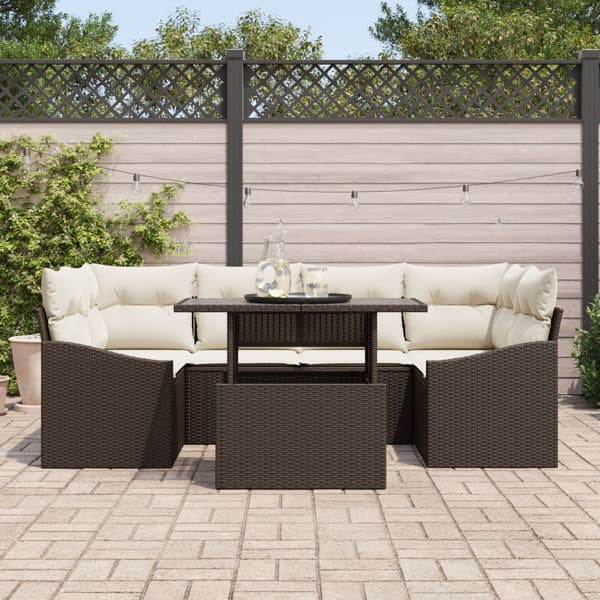 Trädgårdsoffset med lagring 7 pcs Brun Poly rattan