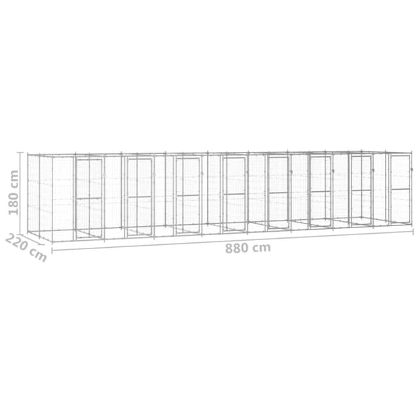 Hundgård för utomhusbruk galvaniserat stål 19,36 m²