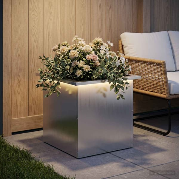Odlingslåda med LED Silver 40 x 40 x 40 cm Galvaniserat stål