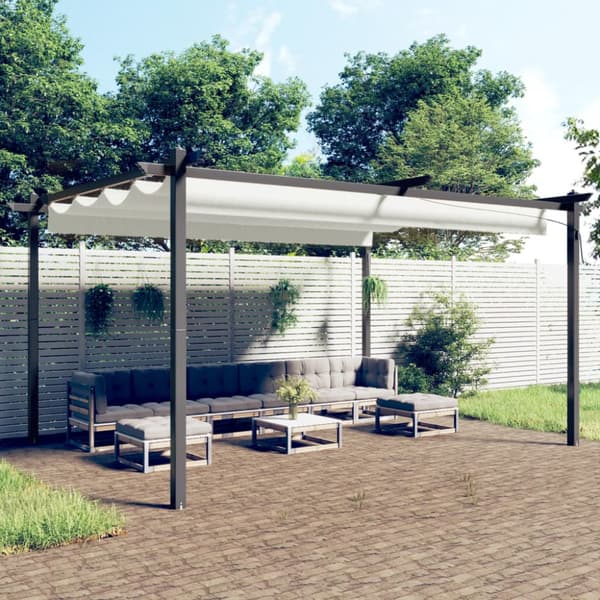 Paviljong med infällbart tak 4x3 m gräddvit