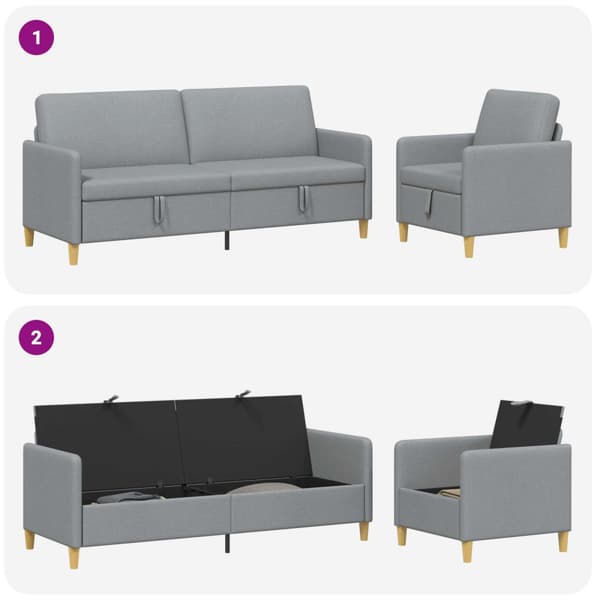 Soffgrupp med förvaring 2 pcs Ljusgrå Polyester