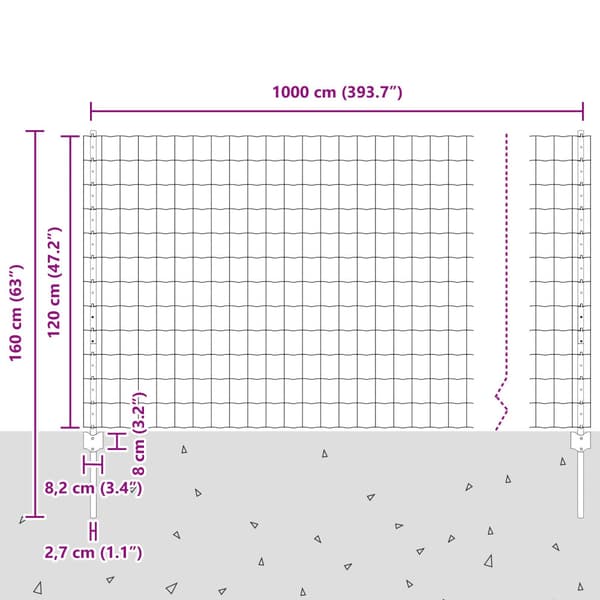 Stängsel med stolpe Silver 1,2 x 10 m Stål