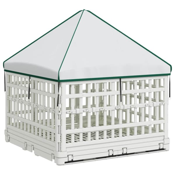 4 Panel Hund Playpen med Tak 177,5 x 154,5 x 112 cm Plast Vit