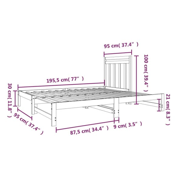 Utdragbar dagbädd 2x(90x190) cm massiv furu
